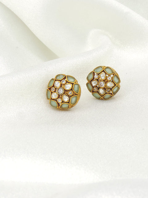 Mint Cat Eye Floral Stud Earrings by Joyrias