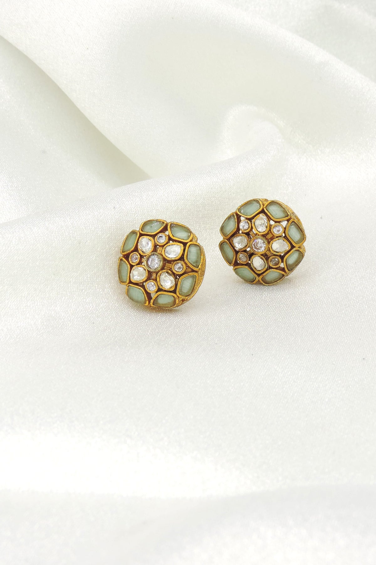 Mint Cat Eye Floral Stud Earrings by Joyrias