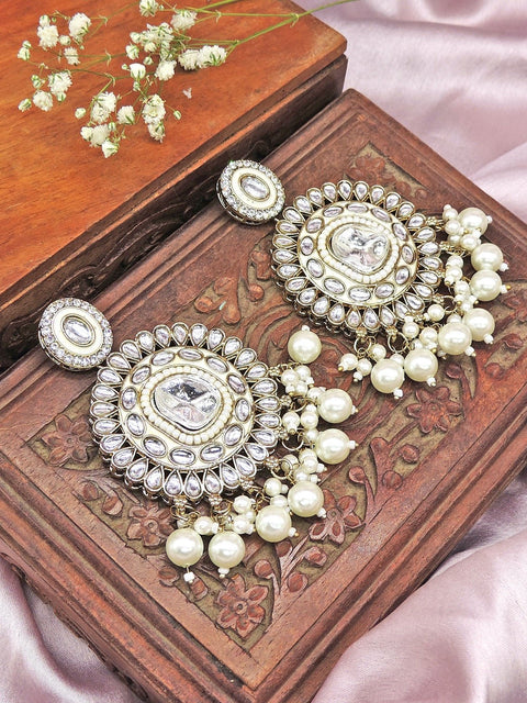 Polki earrings with pearls – Indian Polki pearl earrings for weddings USA – Joyrias