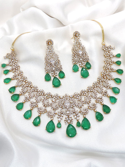 Emerald teardrop bridal necklace set by Joyrias
