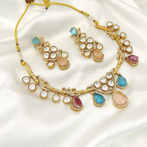 Premium Polki Moissanite Multicolor Necklace Set