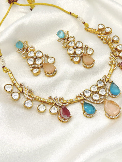 Premium Polki Moissanite Multicolor Necklace Set