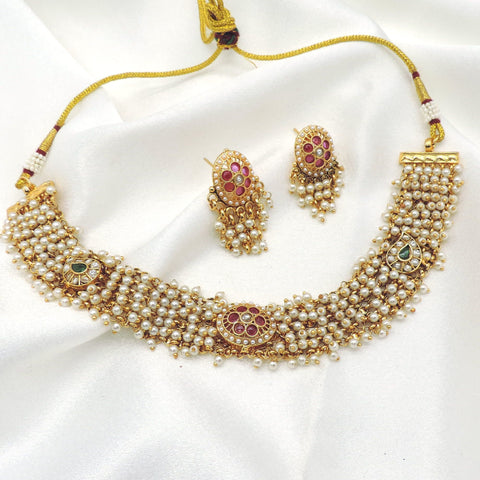 Pearl ruby choker necklace set with matching earrings