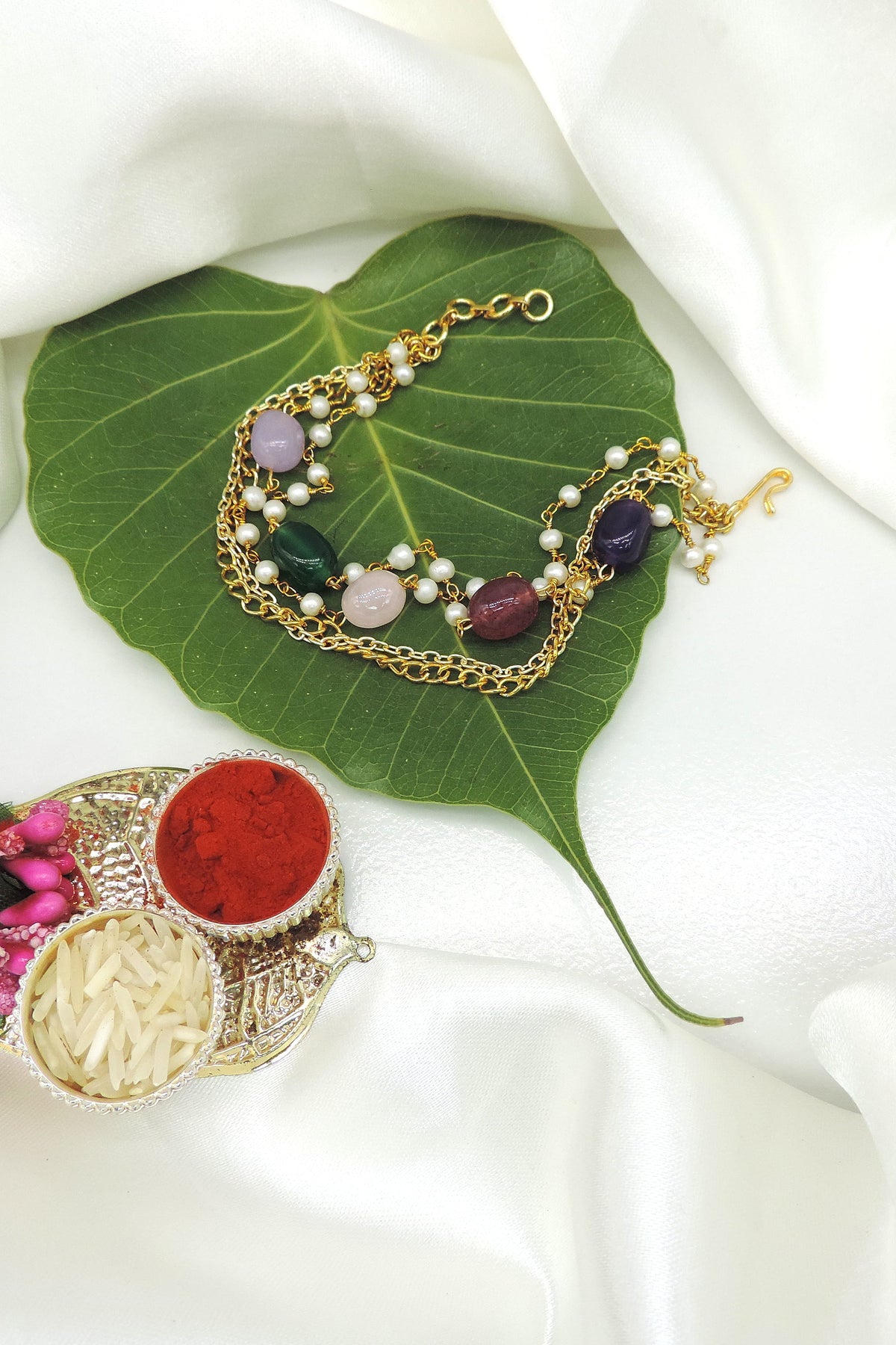 Pastel Stone Lumba Rakhi for Bhabhi