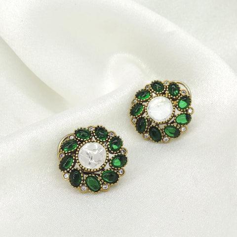Emerald Polki Floral Stud Earrings | Joyrias