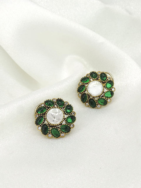 Emerald Polki Floral Stud Earrings | Joyrias
