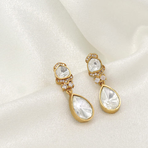 Classic Teardrop Kundan Drop Earrings by Joyrias