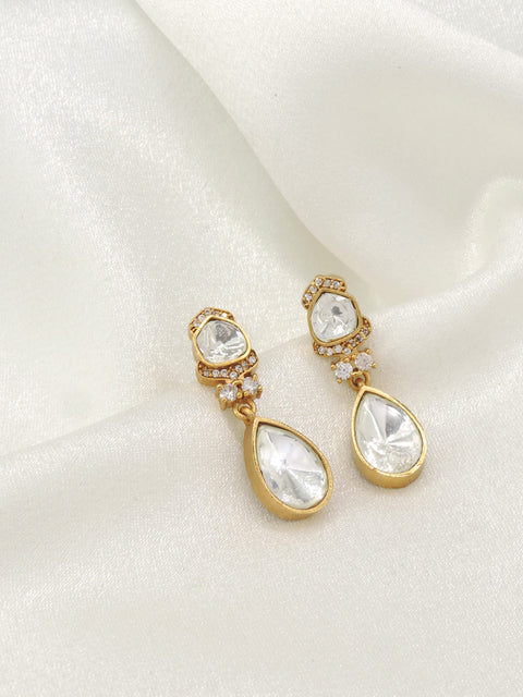 Classic Teardrop Kundan Drop Earrings by Joyrias