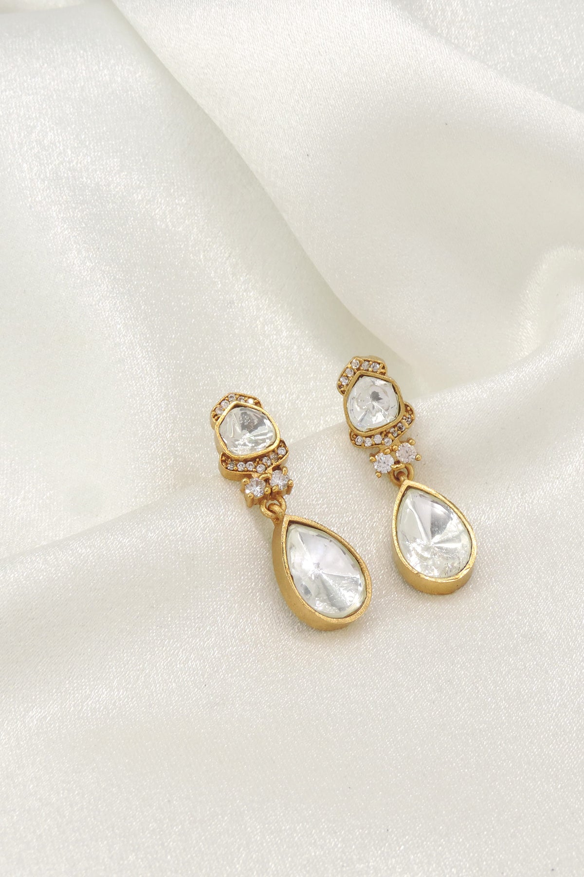 Classic Teardrop Kundan Drop Earrings by Joyrias