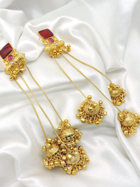 Green Stone Long Jhumka Earrings