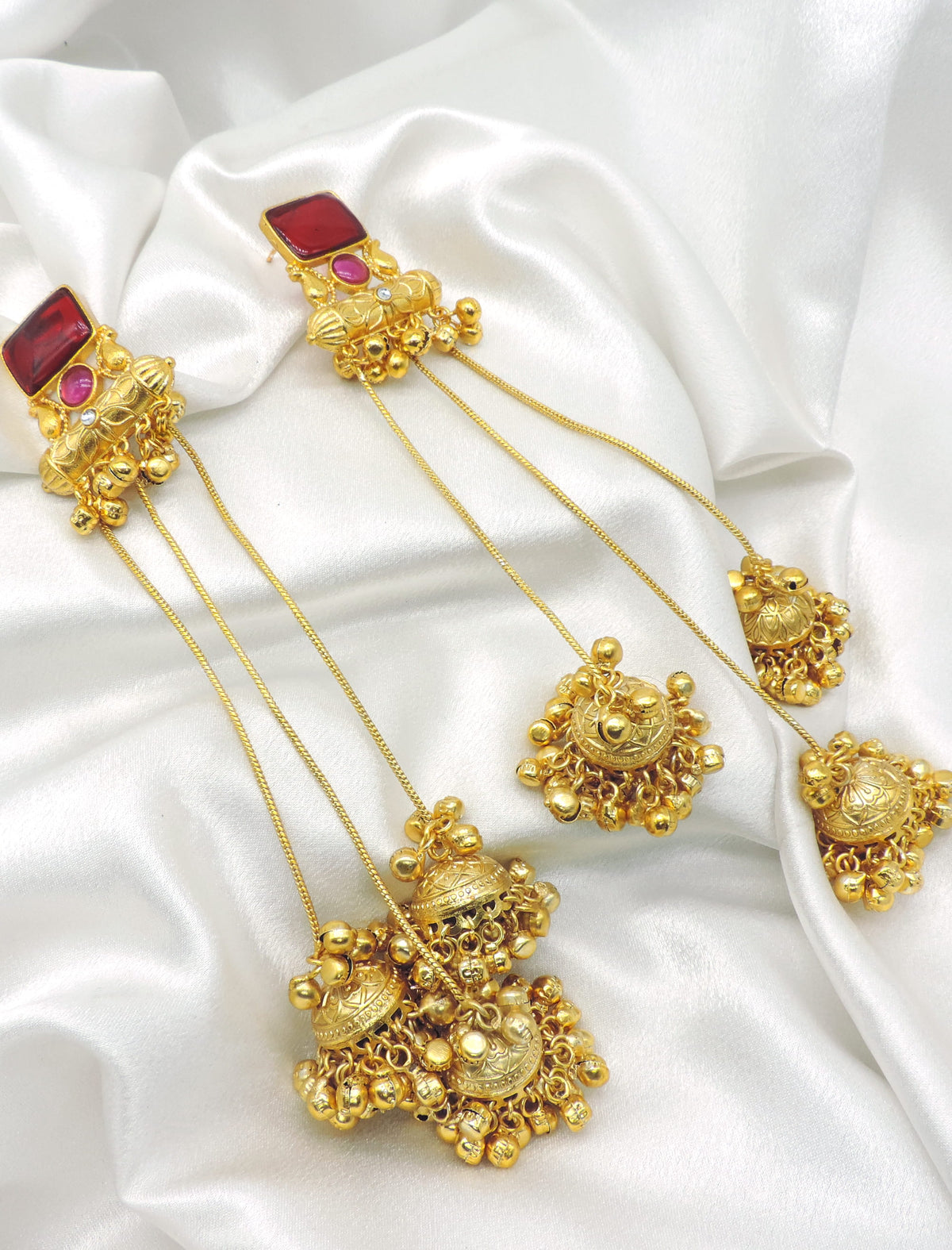 Green Stone Long Jhumka Earrings