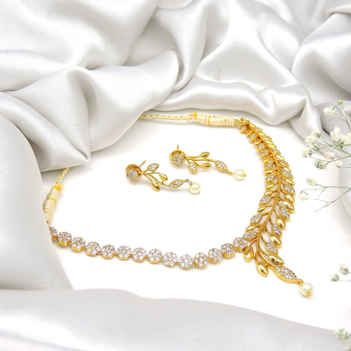 Floral diamond look choker necklace – Indian CZ choker for weddings and festivals USA – Joyrias