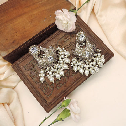 Gold plated Kundan chandbali earrings with pearls – Indian bridal and festive jewelry USA – Joyrias