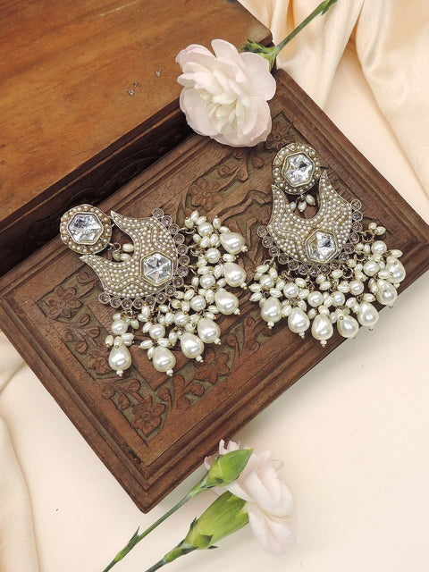 Gold plated Kundan chandbali earrings with pearls – Indian bridal and festive jewelry USA – Joyrias