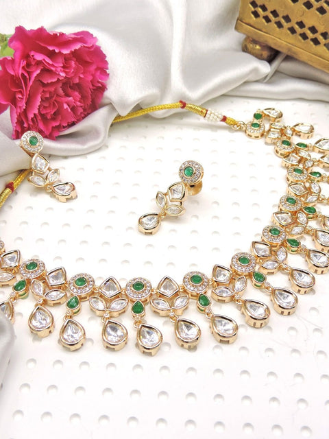 Emerald drop Kundan necklace set – Indian emerald Kundan necklace for bridal wear USA – Joyrias
