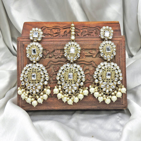 Gold Tone Kundan Maangtika set Image 0