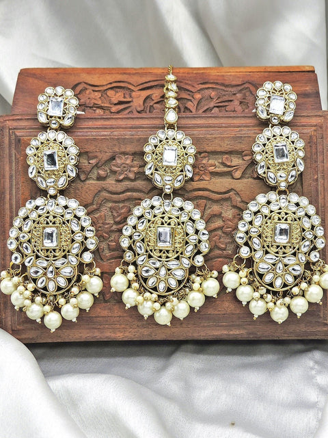 Gold tone Kundan maang tikka set – Indian Kundan tikka for weddings USA – Joyrias