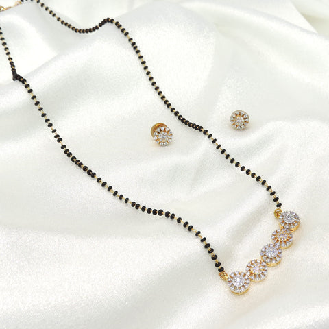 Modern CZ Mangalsutra Set with Stud Earrings in Gold Finish