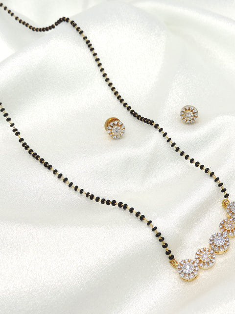 Modern CZ Mangalsutra Set with Stud Earrings in Gold Finish