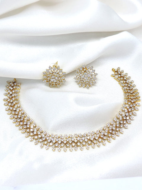 Gold-toned floral CZ necklace set with matching earrings by joyrias