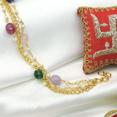 Multicolor Natural Stone & Pearl Rakhi Bracelet