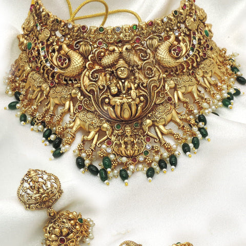 Royal Lakshmi Peacock Temple Choker Set by Joyrias