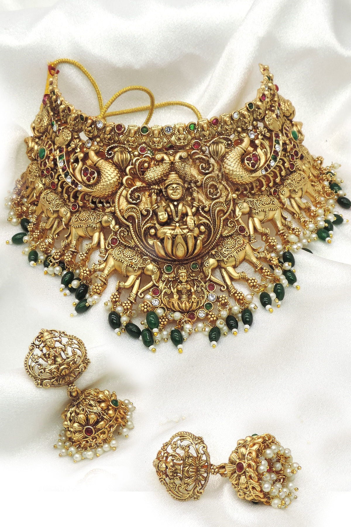 Royal Lakshmi Peacock Temple Choker Set by Joyrias