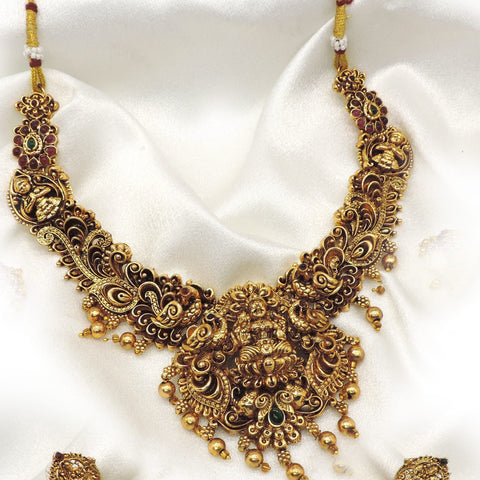 Royal Temple Lakshmi Bridal Necklace Set by Joyrias