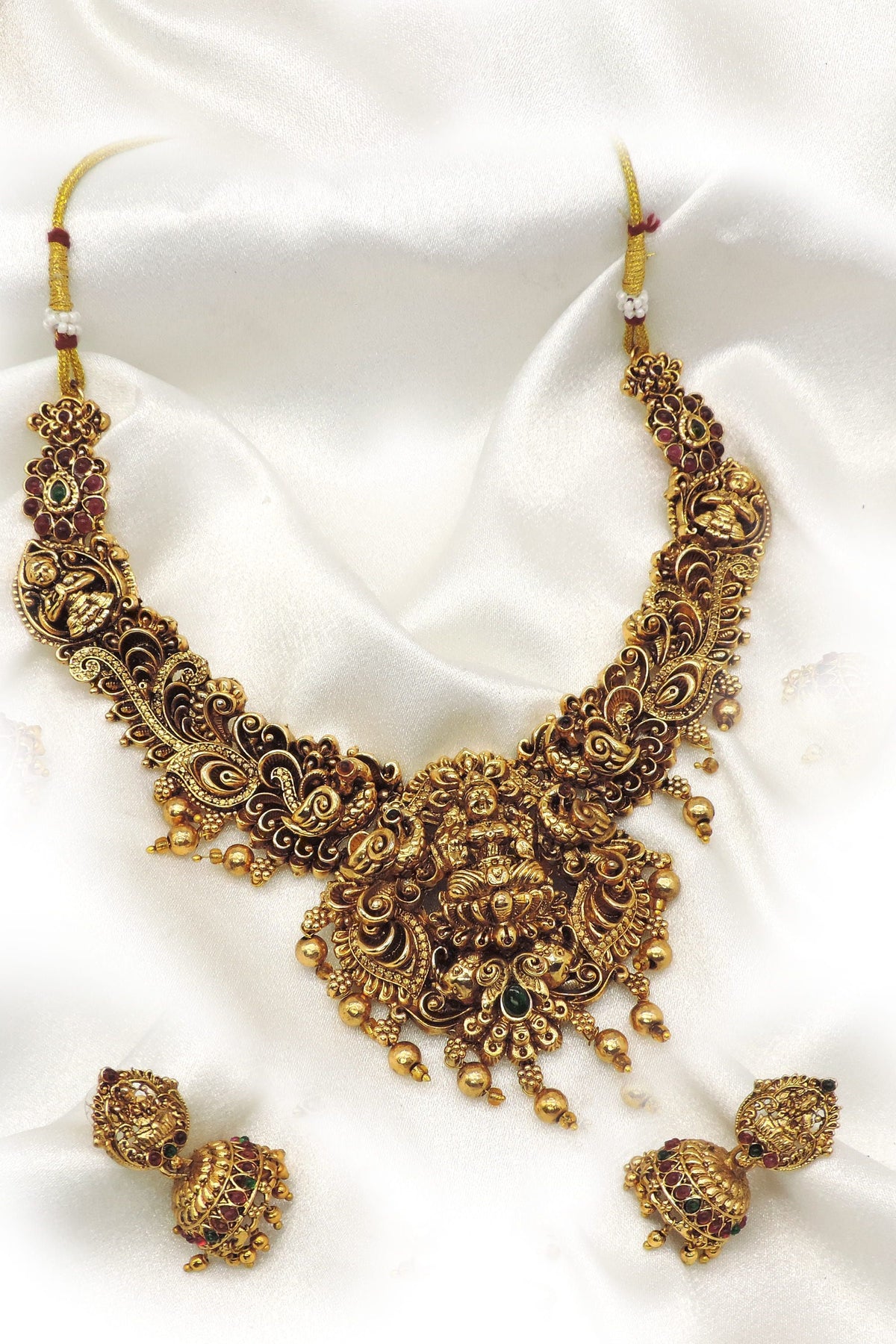 Royal Temple Lakshmi Bridal Necklace Set by Joyrias