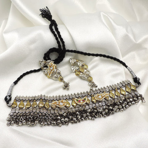 Heritage Oxidized Ghungroo Choker Necklace Set by Joyrias