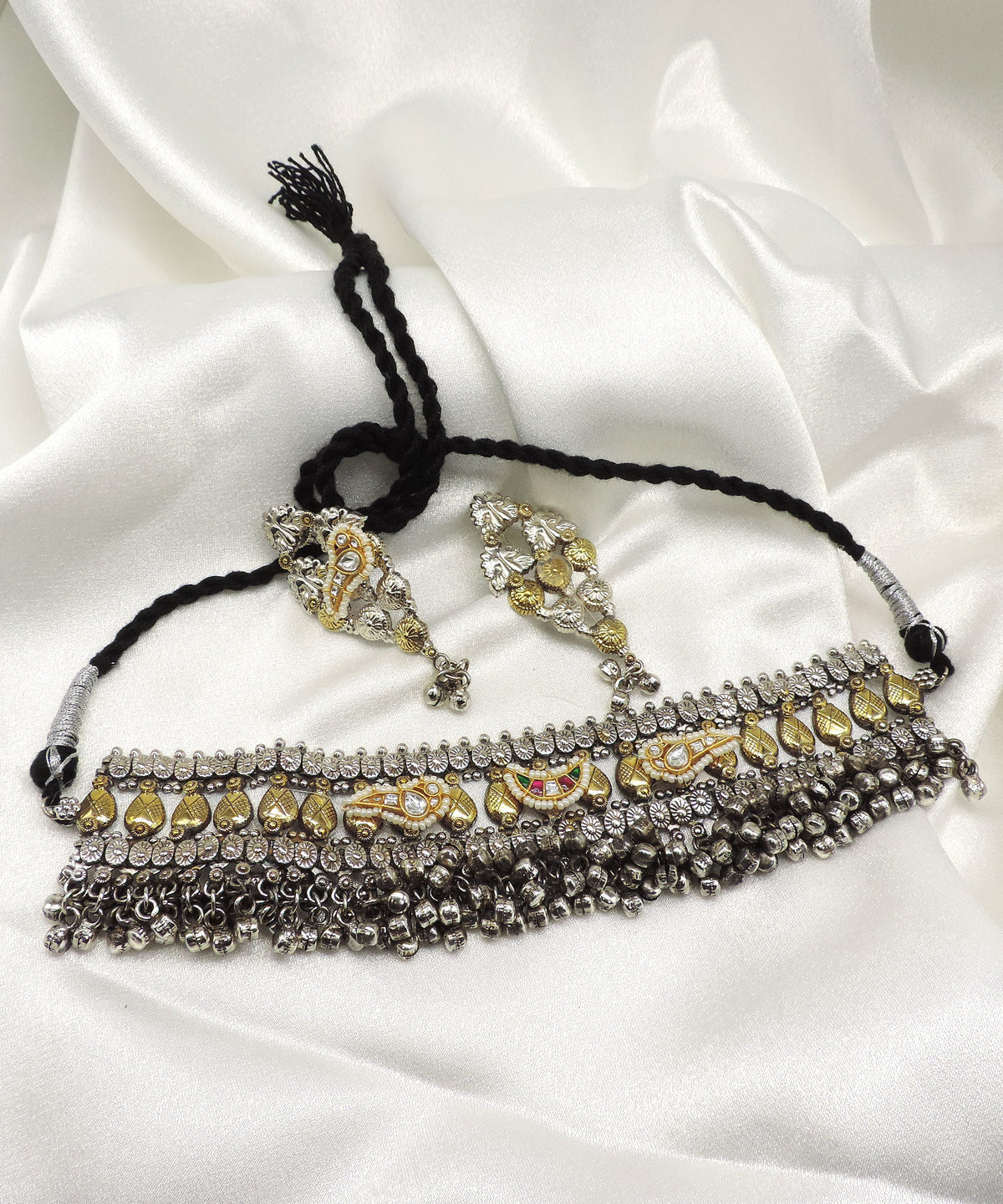 Heritage Oxidized Ghungroo Choker Necklace Set by Joyrias