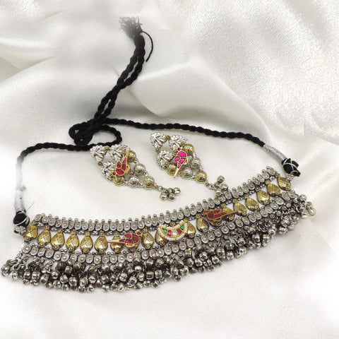 Musical Motif Dual Tone Oxidized Ghungroo Choker Set by Joyrias