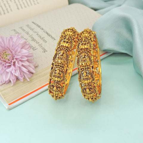 Antique Gold Temple Bangles with Goddess Lakshmi Design Image 0