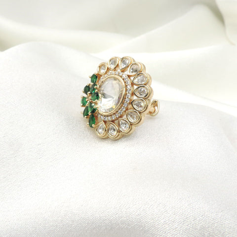Emerald kundan floral ring by Joyrias
