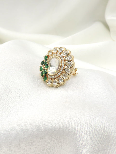 Emerald kundan floral ring by Joyrias