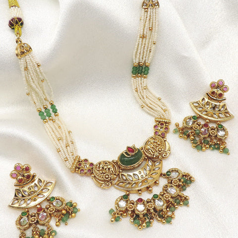 Heritage Kundan Beaded Pendant Necklace Set by Joyrias