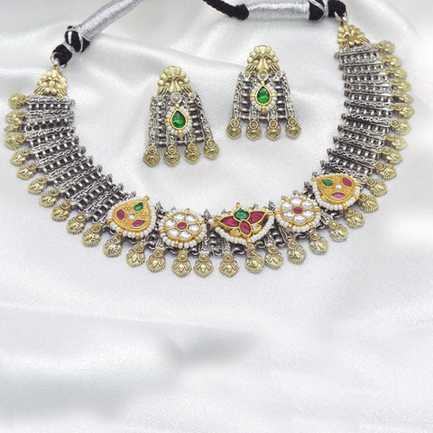 Traditional Dual Tone Choker Set with Earrings by Joyrias