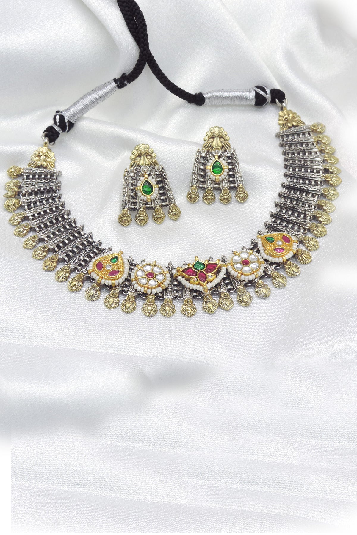 Traditional Dual Tone Choker Set with Earrings by Joyrias