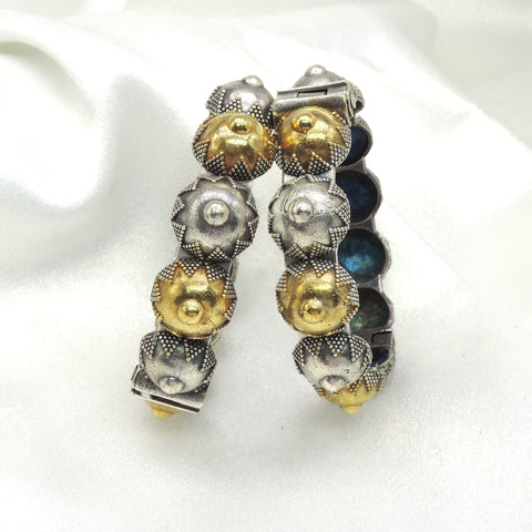 Dual Tone Dome Motif Bangle Set by Joyrias