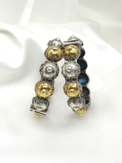 Dual Tone Dome Motif Bangle Set by Joyrias