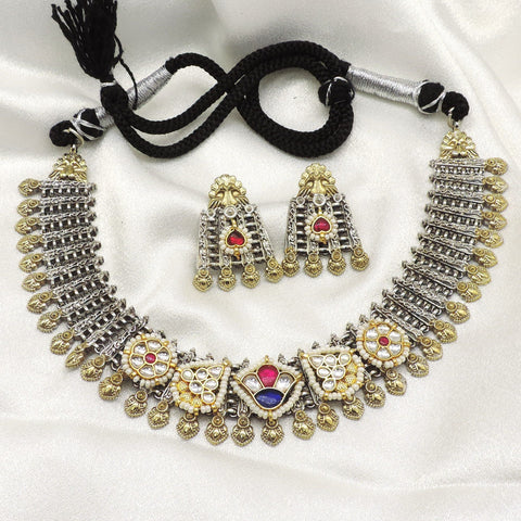 Royal Oxidized Kundan Choker Necklace Set by Joyrias