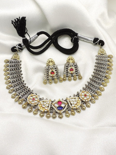 Royal Oxidized Kundan Choker Necklace Set by Joyrias
