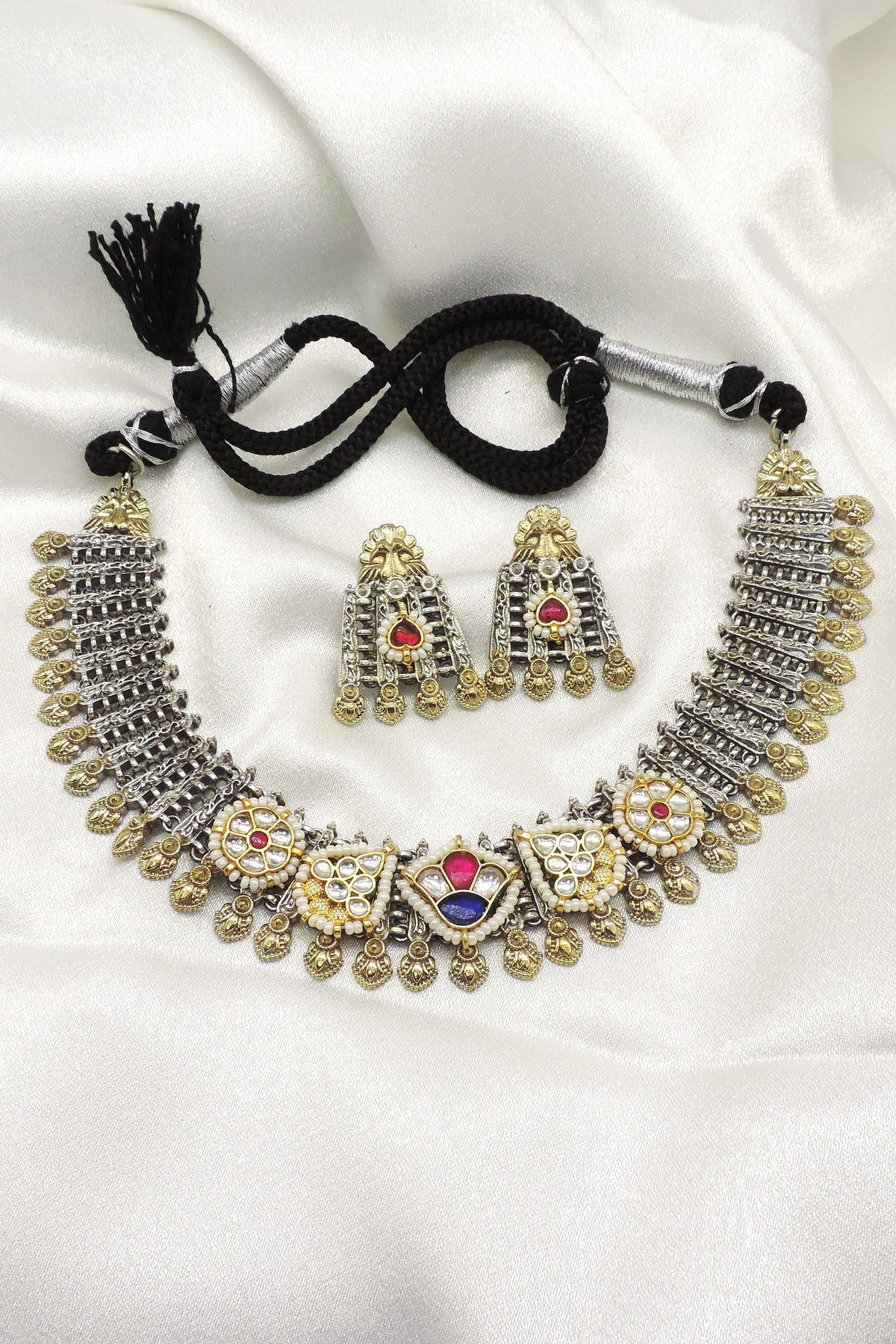 Royal Oxidized Kundan Choker Necklace Set by Joyrias