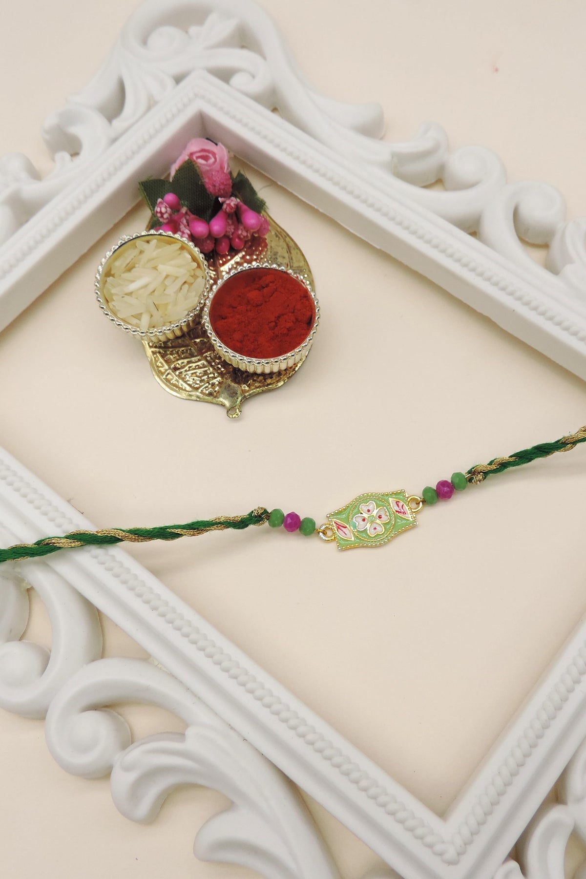 Meenakari Floral Rectangle Bhaiya Rakhi