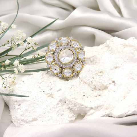 Round Polki-Style AD Halo Ring Image 0