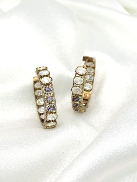 Gold Hoop Earrings with Light Purple Stones & Moissanite Accents