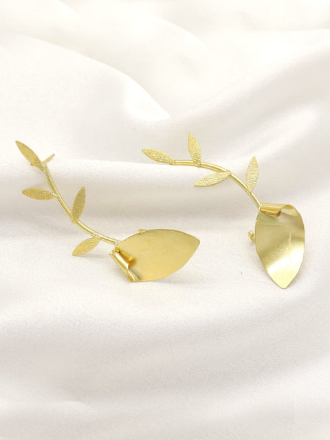 Leaf Ear Climber Earrings | Gold Plated Ear Vine Statement