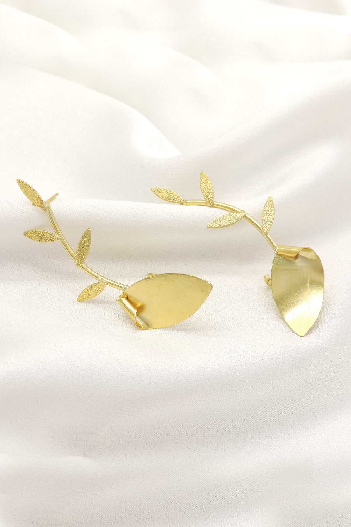 Leaf Ear Climber Earrings | Gold Plated Ear Vine Statement