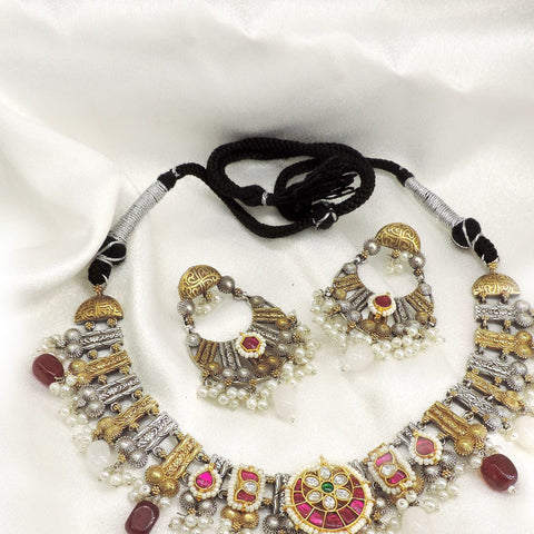 Heritage Ruby Oxidized Choker Set with Earrings by Joyrias