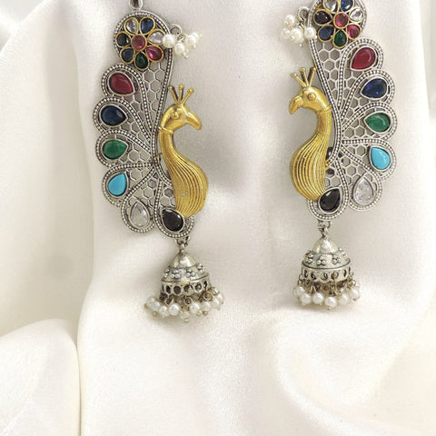 Multicolor Peacock Jhumka Earrings by Joyrias